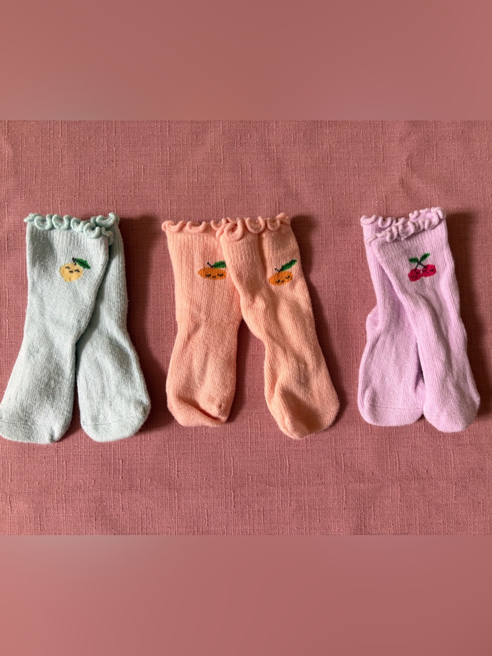 🌸 Baby Girl Ruffle-Top Fruit & Flower Crew Socks - Pastel Mix